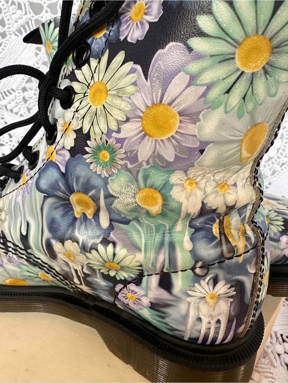 RARE COLLECTIBLE Dr. Martens 1460 Pascal Blue Slime Floral Paint Drip Boots Sz6 - Picture 12 of 16